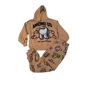 Zara Kids Among Us Boys Hoodie & Sweatpants Set Beige Crew Mate Graphics S 11-12